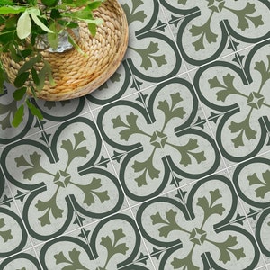 TULİP MAVİ Forest Green Peel and Stick Tile Vinyl, Hand Crafted Decals, Self Adhesive Sticker, Floor, Kitchen, Wall and Bathroom Tile Vinyl