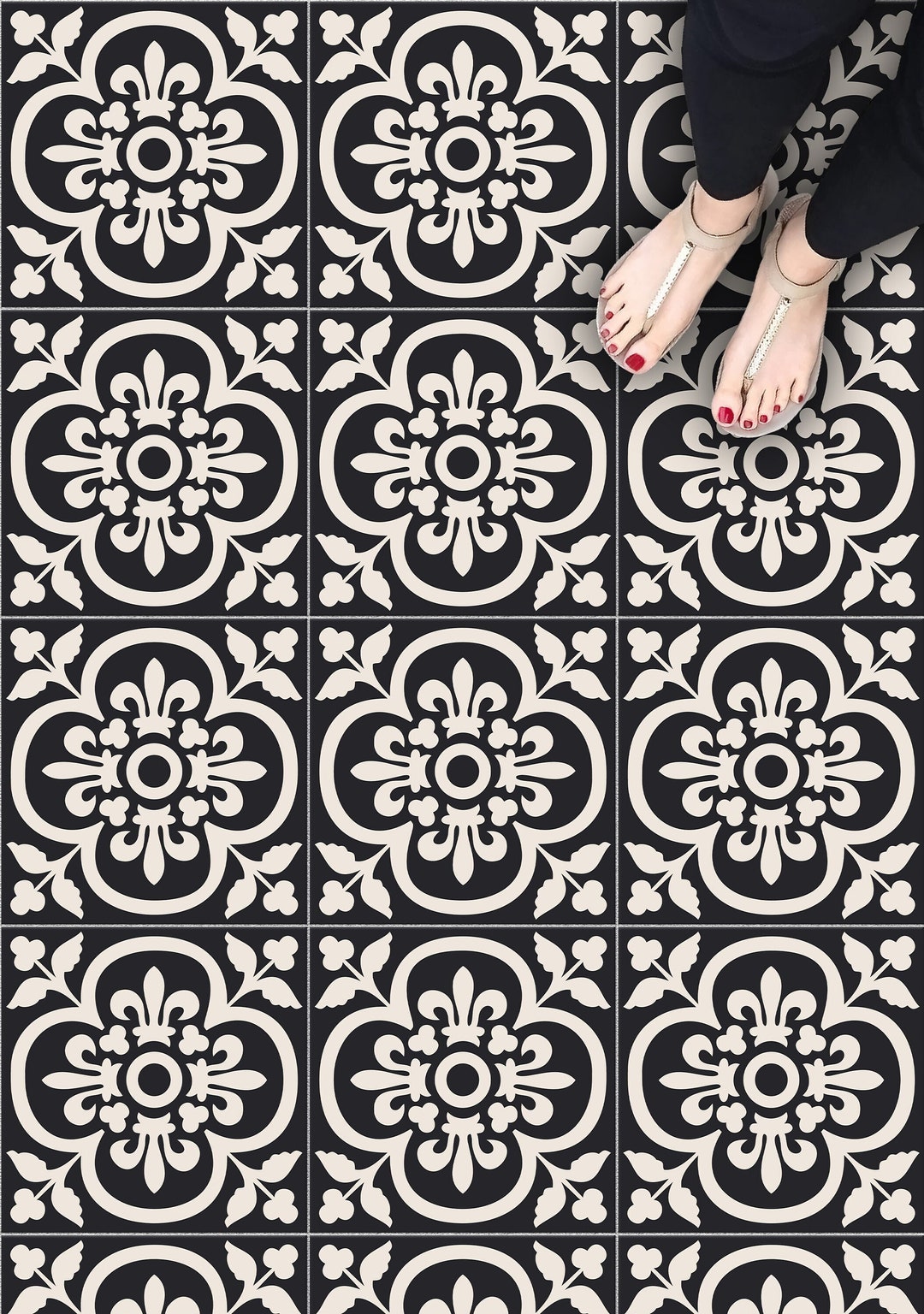 Peel and Stick Vintage Black & White Tile Stickers, Stair Runner Vinyl