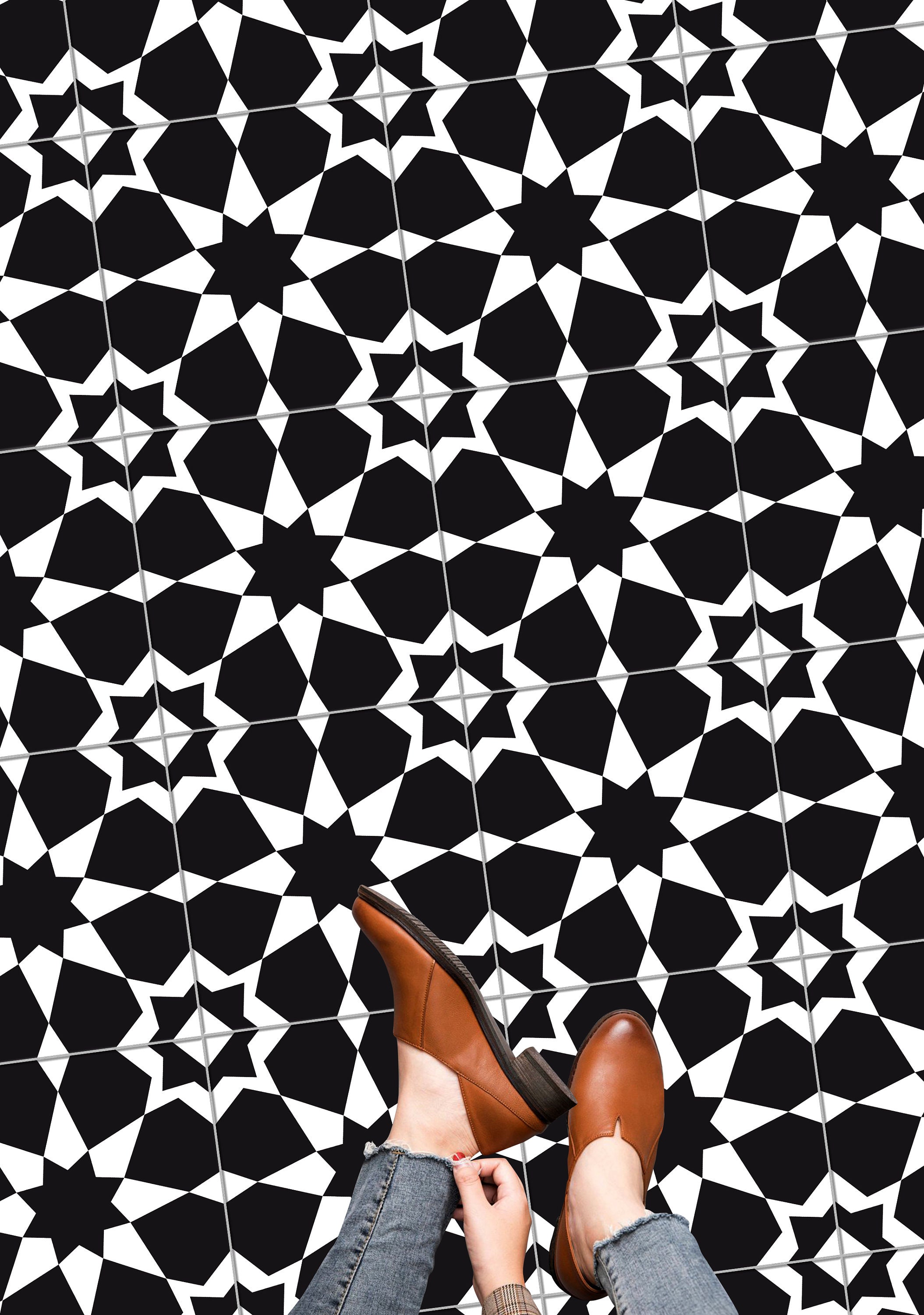 Peel and Stick Black Star Tile Stickers, Antiskid Floor Tiles