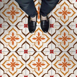 Terracotta Floral Tile Stickers: Peel & Stick Vinyl Decals