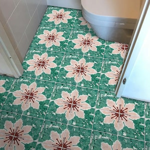 Floral Tile Stickers: Pink & Old, Peel and Stick, Removable