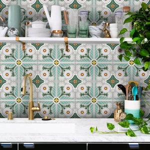 Peel and Stick Greek Tile Stickers | Kitchen, Bathroorm, Wall Backsplash Tiles vinyl Decals | Hand Craft Floor tile Stickers