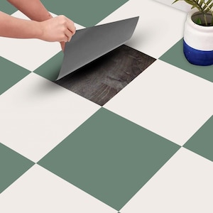 Checkered Tile Stickers: Dark Lime Green & Cream Vinyl Decals
