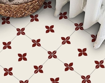Elegant Wine-Red Floral Tile Stickers | Peel and Stick Tile Vinyl Decals for Kitchen Bathroom & Wall Backsplash | Antiskid for Floors