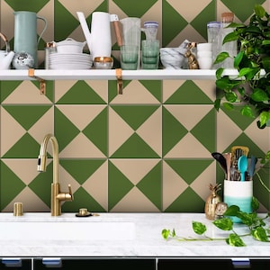Peel and Stick Olive & Khaki Tile Stickers – Removable Vinyl Decals for Kitchen Backsplash, Bathroom Walls, Stairs | FREE SHIPPING
