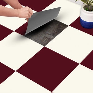 Peel and Stick Burgundy Ivory Checkered Tile Stickers – DIY Vinyl Decals for Kitchen Backsplash, Bathroom Walls, Antiskid Floors