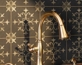 Tarnished Gold Floral Floor Tile Stickers: Peel and Stick Decals Backsplash for Kitchen, Bathroom & Walls | Removable | Easy to Apply