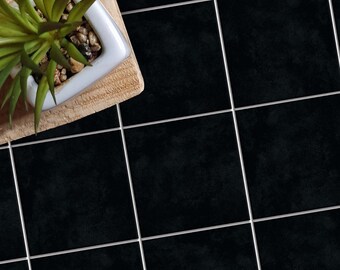 Black Texture Floor Tile Stickers | Peel and Stick Kitchen, Bathroom Backsplash & Wall Tile Vinyl Decals | Waterproof | Removable
