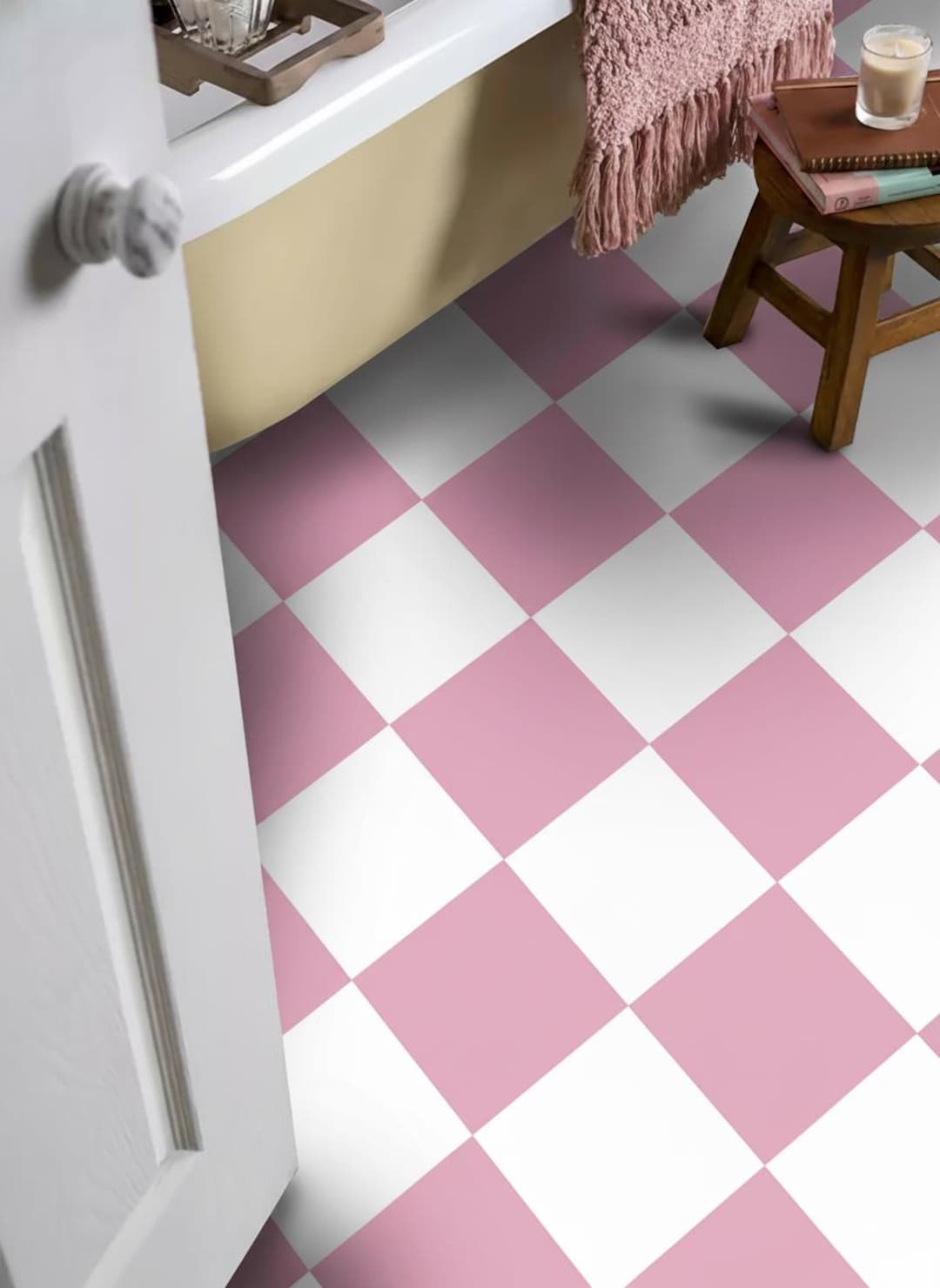 Candy Pink & White Checkered Tile Stickers – Peel and Stick Vinyl