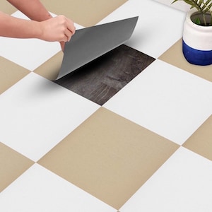 Beige & Off-White Peel and Stick Floor Tile Stickers: Antiskid Decals