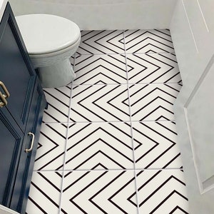 Black and White Geometric Floor Tile Stickers: Peel and Stick Decals