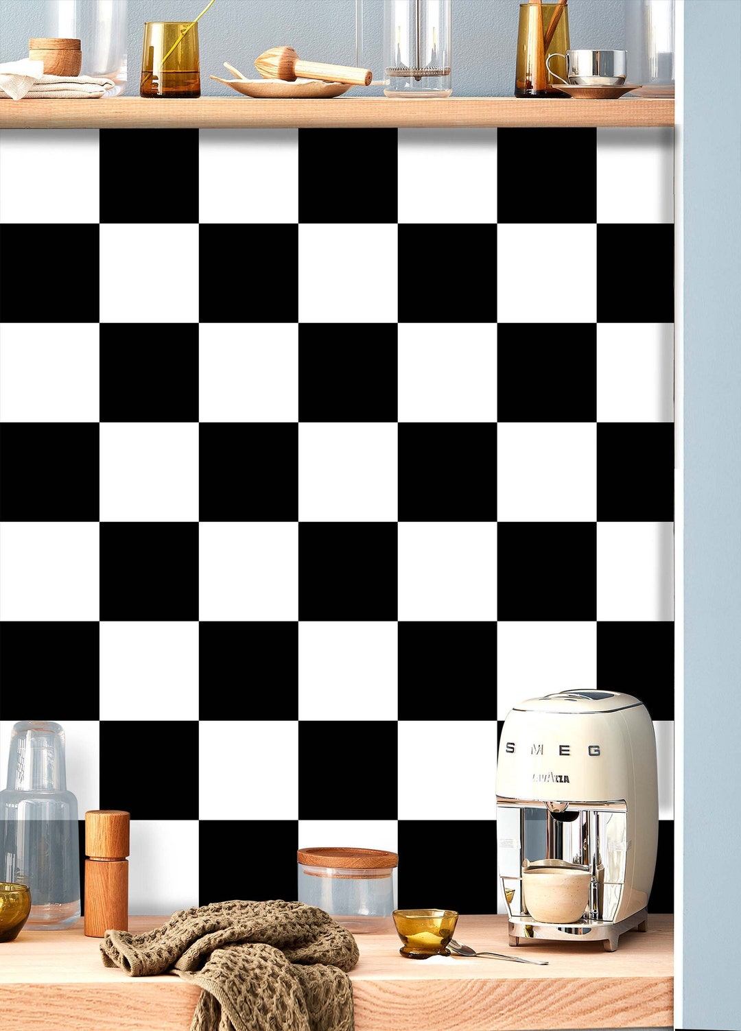 Black and White Checkered Kitchen Backsplash Tile Decals Floor Tile ...