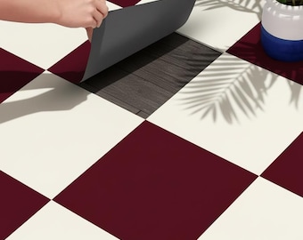 Vinilos autoadhesivos para azulejos a cuadros burdeos y marfil, antideslizantes, para baño, cocina y salpicadero.