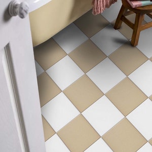 Beige & Off-White Peel and Stick Floor Tile Stickers: Kitchen Bathroom Decals