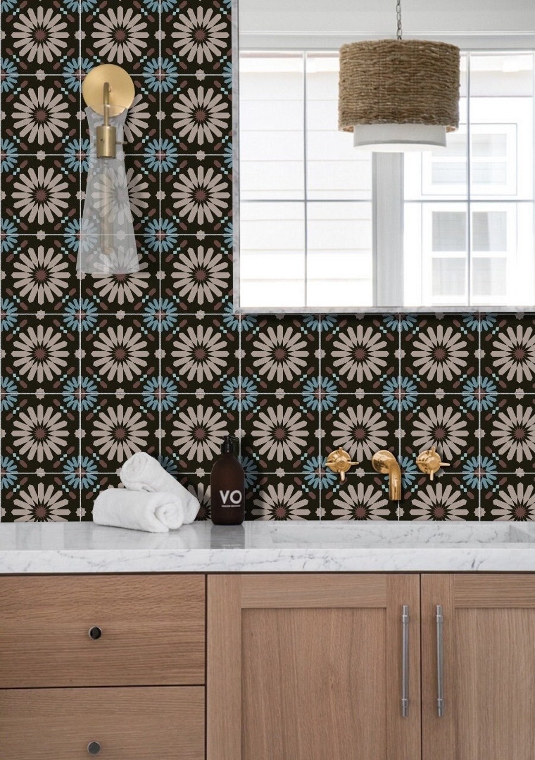 Moroccan Floral Floor Tile Vinyl Decals, DIY Stickers, Kitchen, Floor, Wall Hand Crafted ...