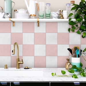 Pink Chekered Tile Pearl Pink & Light White Checkered Texture Tile Stickers Kitchen ...