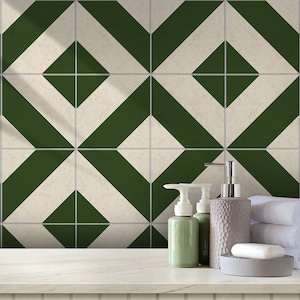 Peel and Stick Heritage Green Tile Stickers | Backsplash Tile Vinyl Decals for Kitchen Bathroom & Wall | Antiskid for Floors