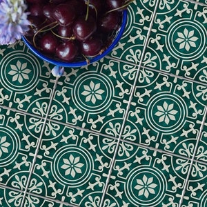 Moss Green Floral Tile Stickers: Peel & Stick Vinyl Decals - Anti-Skid