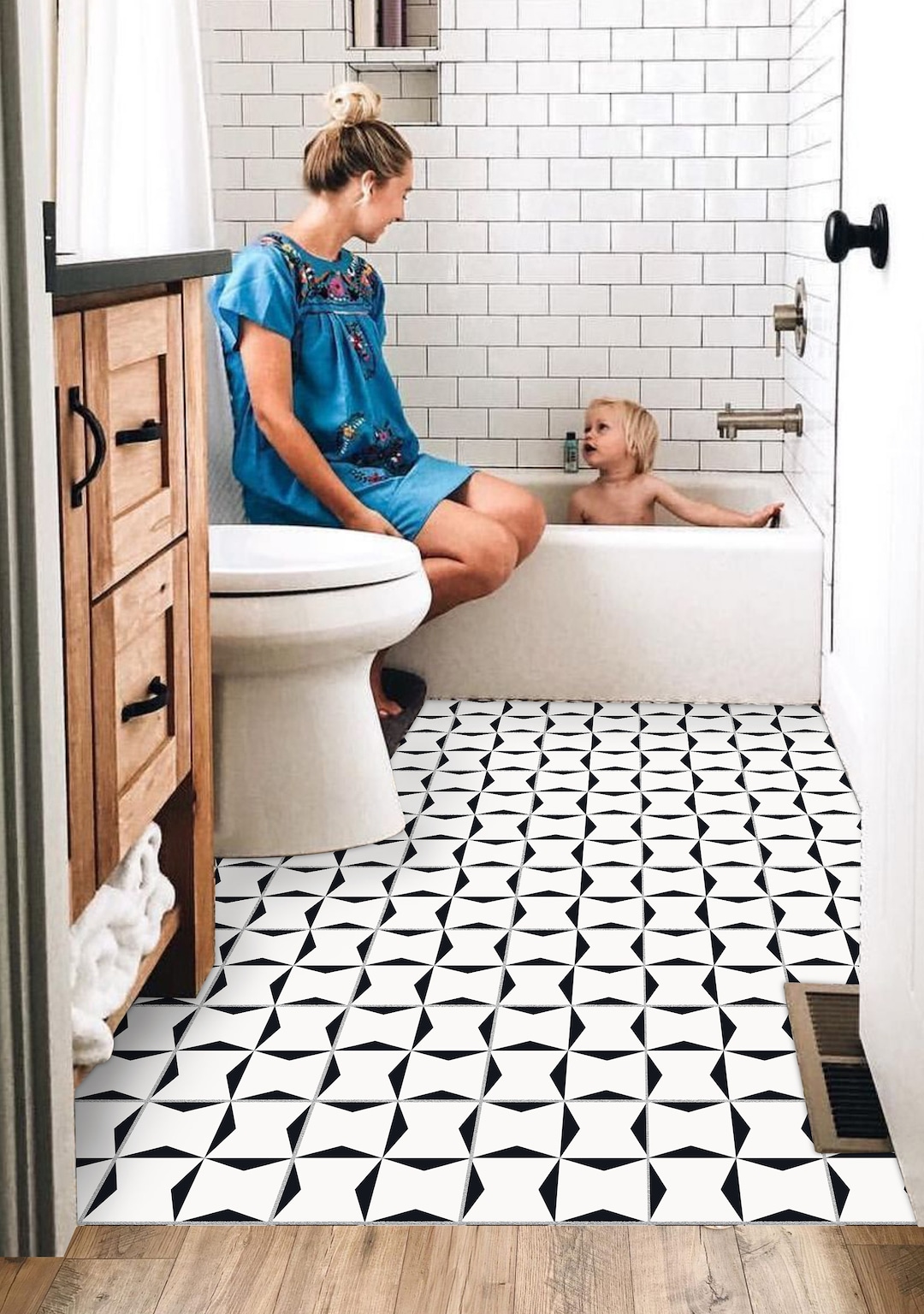 Classic Black & White Peel and Stick Vinyl Tile Decals Floor - Etsy