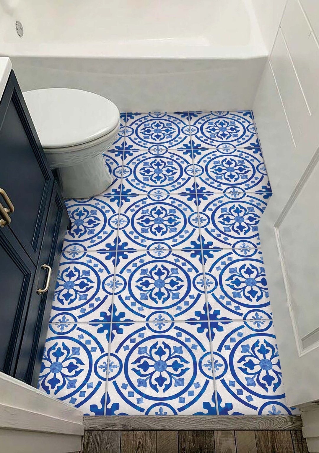 Peel and Stick Pearl Sapphire Blue Floor Tile Stickers Kitchen ...