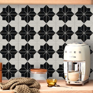 Moroccan Black Petal Tile Stickers | Backsplash Tile Vinyl Decals | Peel and Stick Kitchen, Wall Floor Tile Stickers | FREE SHIPPING!