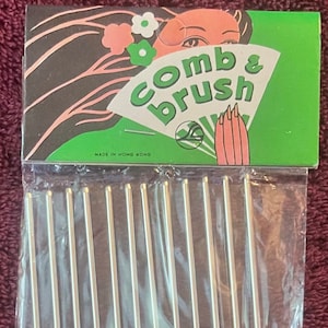 Vintage 1960s Metal Hair Pick Comb & Brush Lady Face Handle NOS on Card