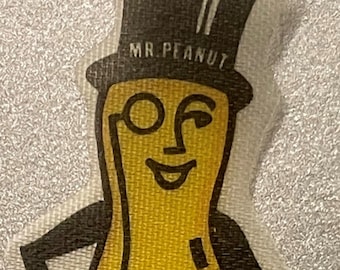 Vintage 1950s Planters Mr. Peanut Cloth Sticker Patch Advertising Premium Top Hat Monocle Cane Fabric Halftone Print