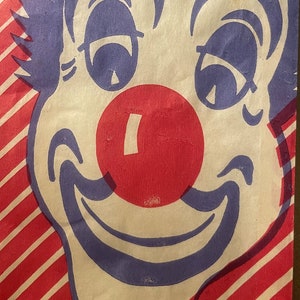 Vintage Jumbo Clown Circus Popcorn Bag, Patriotic Red White and Blue! 1950s