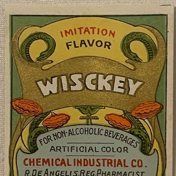 Antique Vintage Wisckey Whiskey Flavor Pharmacy Label, Providence, RI 1920s