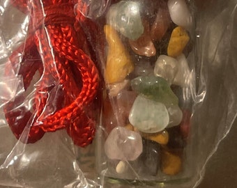 Vintage 1970s Chakra Necklace Glass Vial Gemstone Chips Made in India NOS