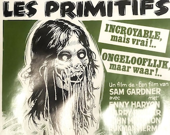 Rare Vintage 1978 Les Primitifs Belgium Movie Poster, Cannibal Morbid Horror!