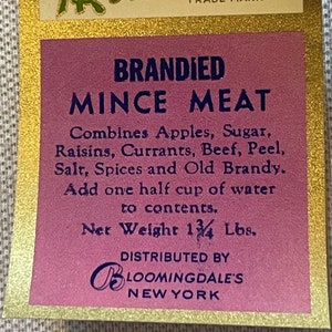 Rare Antique Vintage 1910s - 1930s Golden Restaurant Bloomingdales, NY Mince Meat Label