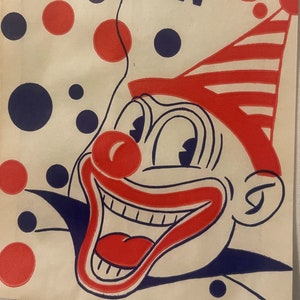 Vintage Jumbo Popcorn Bag, Clown, Circus, Red White and Blue, 1950s