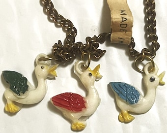 Canards peints à la main vintage antiques des années 1950 - Tour de cou d’oies, collier, si adorable !