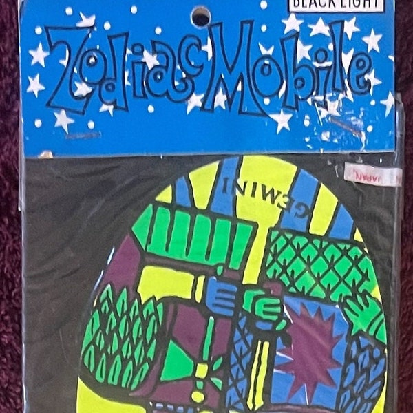 Rare mobile vintage du zodiaque astrologie lumière noire des années 1960, belles couleurs et art !