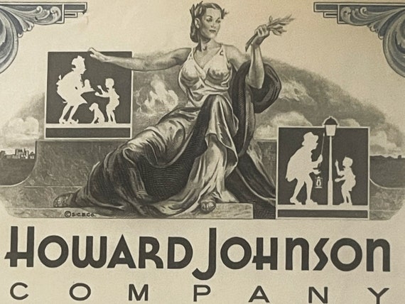 Vintage Howard Johnson Company Stock Certificate - Roadside Americana Scripophily, HoJo Restaurant Chain Collectible