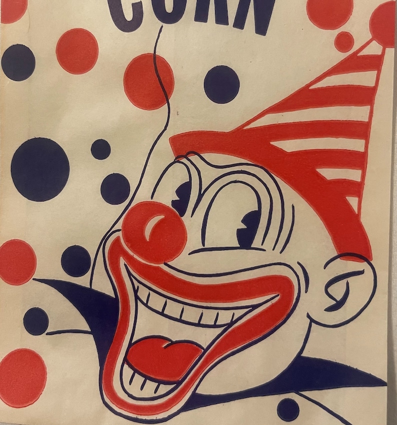 Vintage Jumbo Popcorn Bag Clown Circus Red White and Blue Etsy