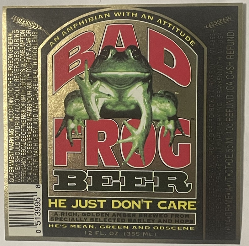 Vintage Bad Frog Beer Label NOS - Banned Frankenmuth Michigan ...