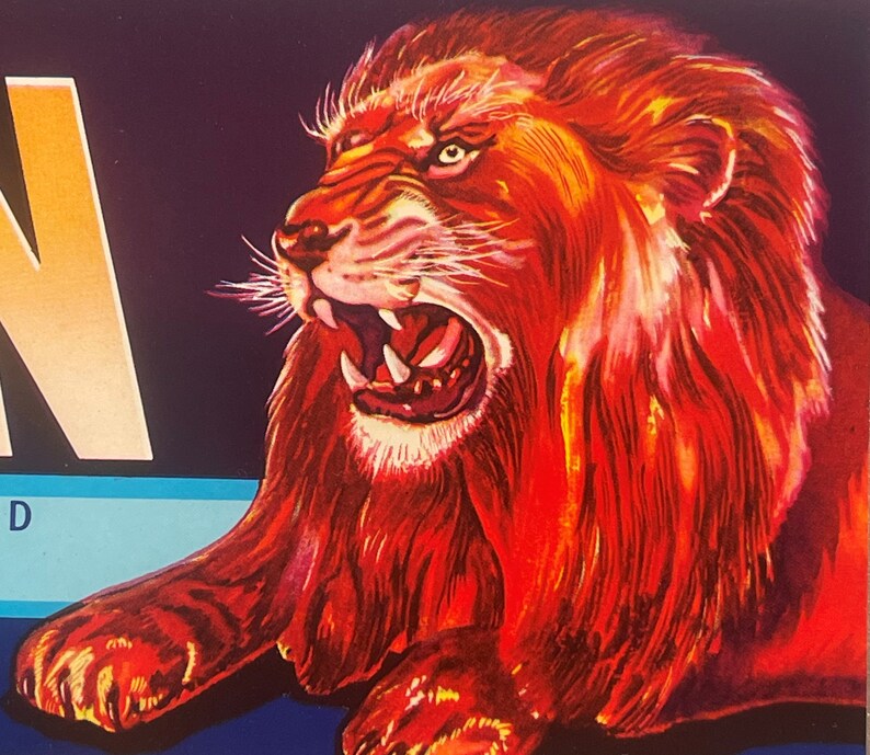 Antique Vintage Red Lion Crate Label, Exeter, CA 1950s Vintage Advertisements Vintage and Antique Gifts