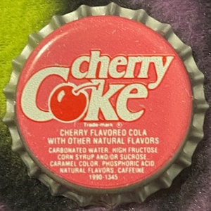 Tapa vintage de botella de Coca-Cola Cherry de los años 90, Coca-Cola, Chesterman Company, Sioux City, IA