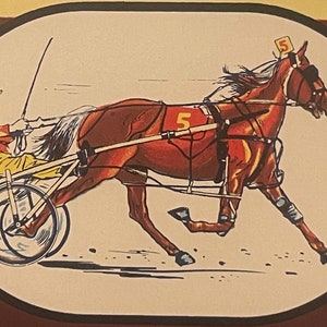 Etiqueta vintage de la década de 1950 para cajas de caballos, carreras de arnés, Birds Nest, Virginia