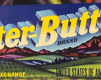 vintage Sutter Buttes Crate Label, Yuba City, CA années 1950