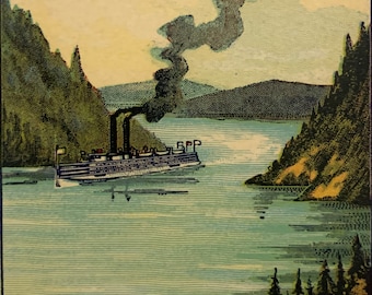Antique Hudson River Steamboat Broom Label NOS 1910s 1920s Hudson Advertising Art Broom Packaging Ephemera Collectible