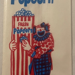 Vintage Popcorn Bag, Clown, Circus, Red White and Blue, 1940s