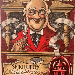 Rare Version Antique Vintage 1930s Oude Schiedam Dutch Alcohol Liquor Wine Label