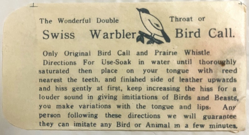 Vintage 1950s Famous Wonderful Double Throat - Swiss Warbler Bird Animal Call! Collectibles Antique Collectible Items |