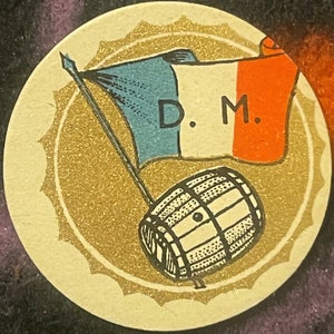 2 Antique Vintage 1920s - 1930s French Patriotic Wine Barrel Label, Adorable!