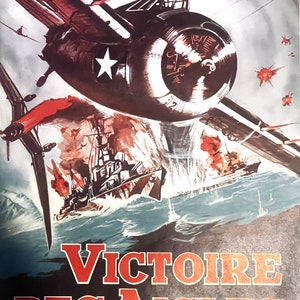 Raro cartel de película vintage de Victoire Des Aigles Bélgica de 1963, ¡Batallas aéreas de la Segunda Guerra Mundial!
