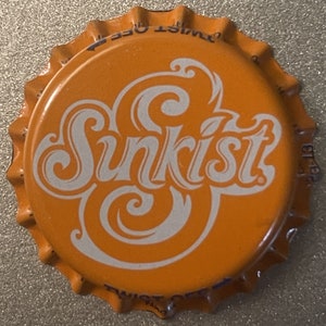 Vintage 1980s Sunkist Orange Soda Bottle Cap, Beautiful Cap!