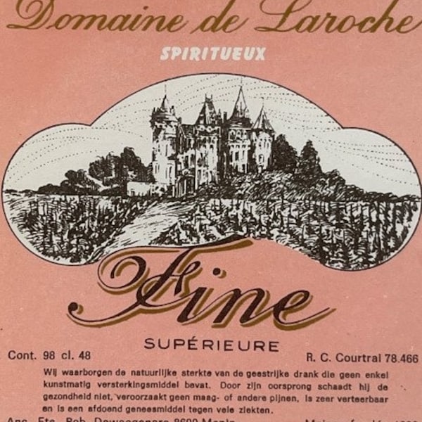 Antique Vintage Domaine De Laroche Spiritueux Label, Castle 1930s